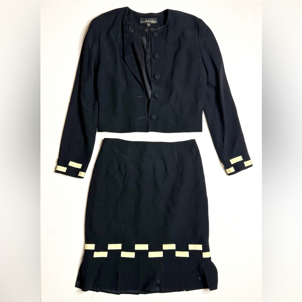 Vintage Nicole Miller Black and Cream Skirt Set Size 4 & 6